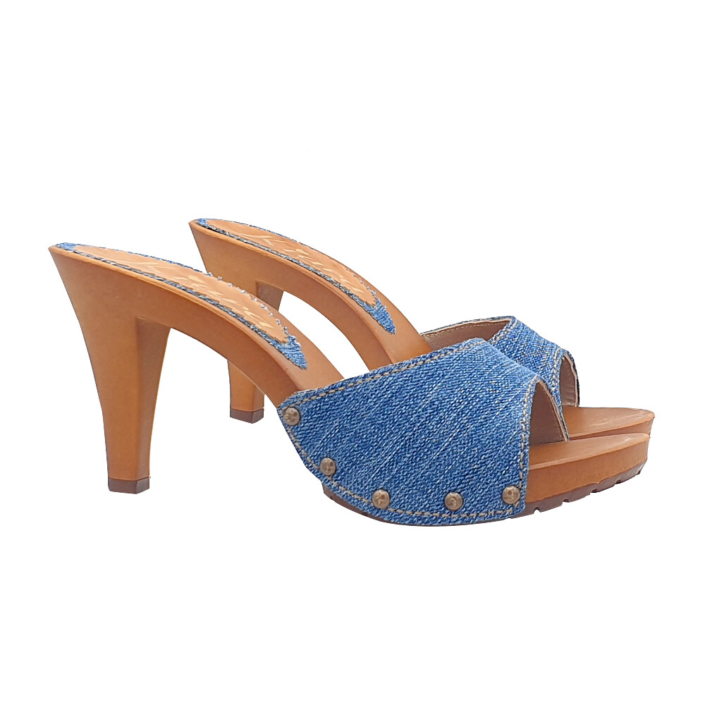 Clogs with denim blue band and 9 heel – Made in Italy – K639001 DENIM