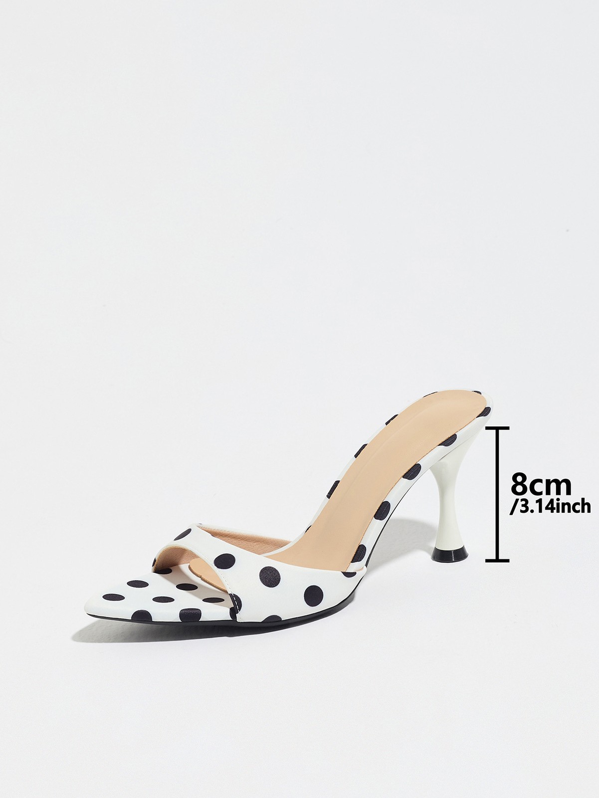 Women Sexy Leather Mid Heels Pointy Open Toe Polka Dot Sandals Shoes Slipper New