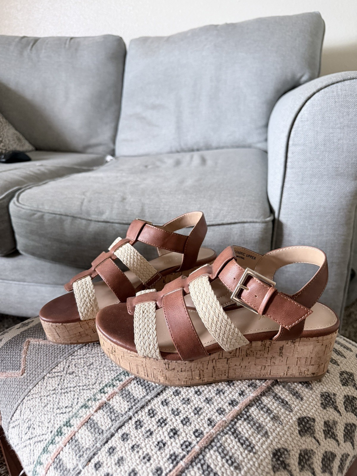 Violet and Red Women’s Capree Woven Braid Wedge Platform Sandals Cognac 6M NWOB