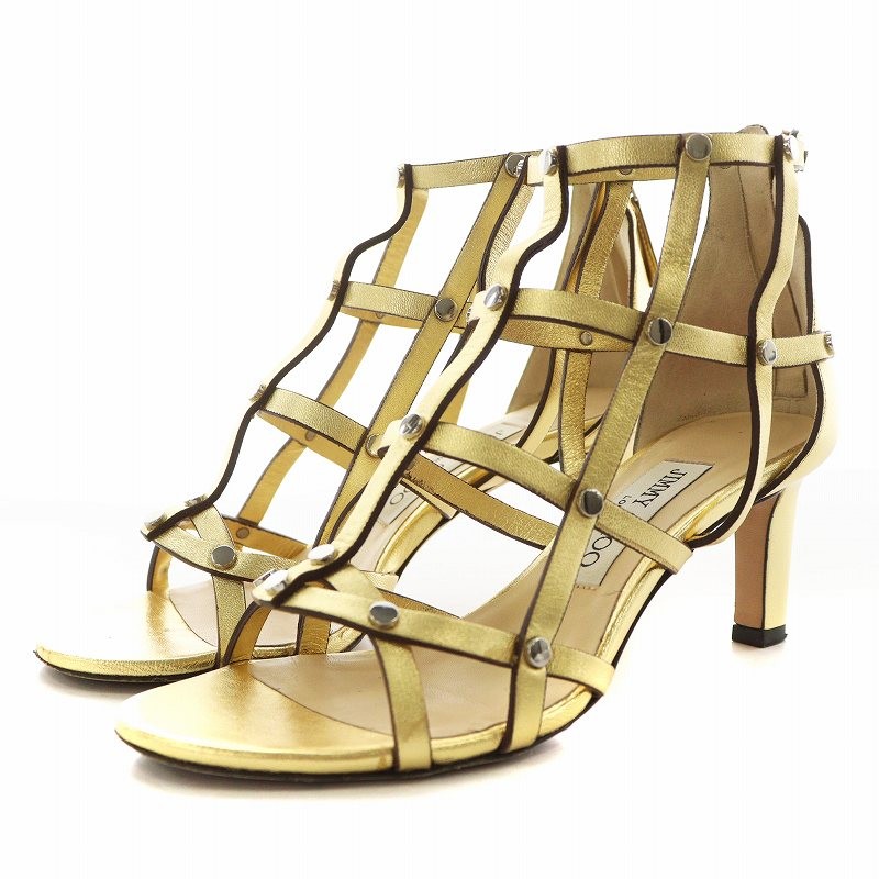 Jimmy Choo Women’s Gold Leather Sandals 3.5 6cm Heel Excellent Condition