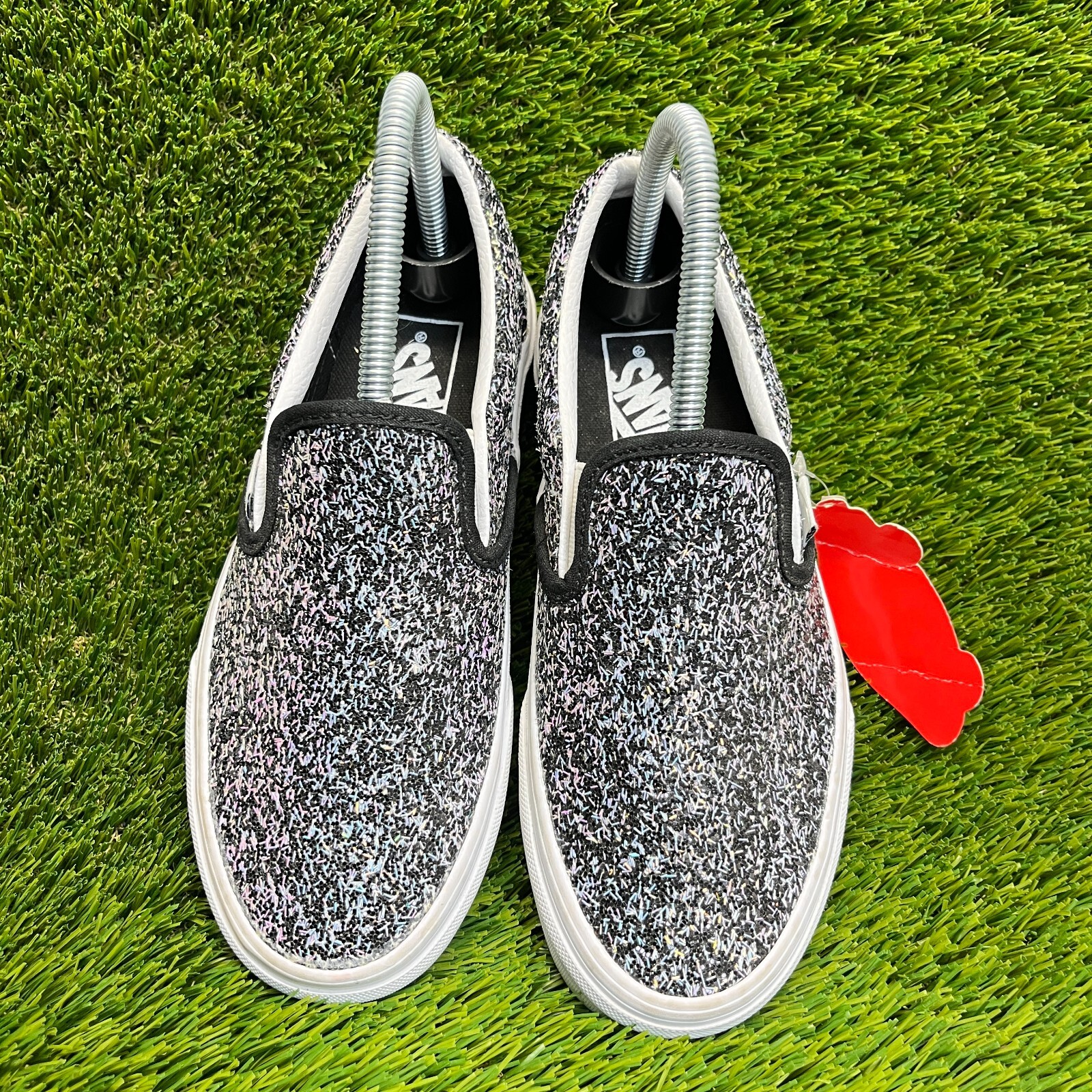 Vans Classic Slip-On Shiny Party Womens Size 6 Black Casual Shoes Sneakers