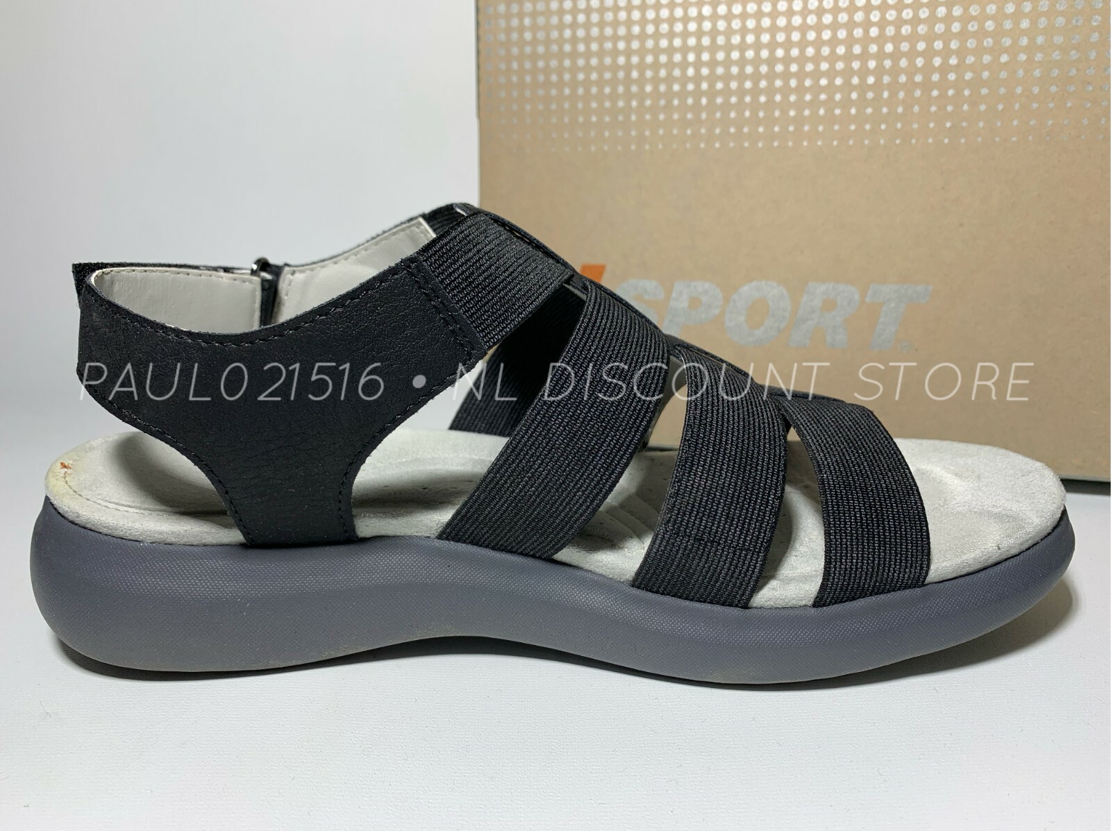 JSPORT Women’s Cara Lightweight Strappy Sandals ~ Black ~ Sizes & Condition