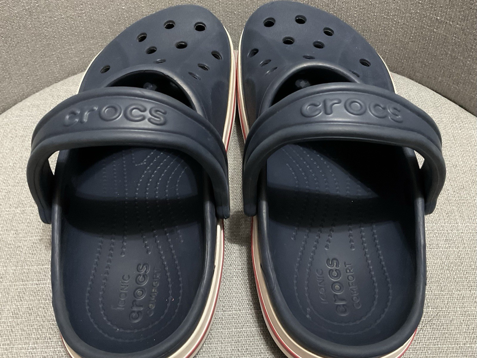 Crocs Womens Size 8 Bayaband Clog Navy Blue Rubber Shoe Casual Slingback Logo