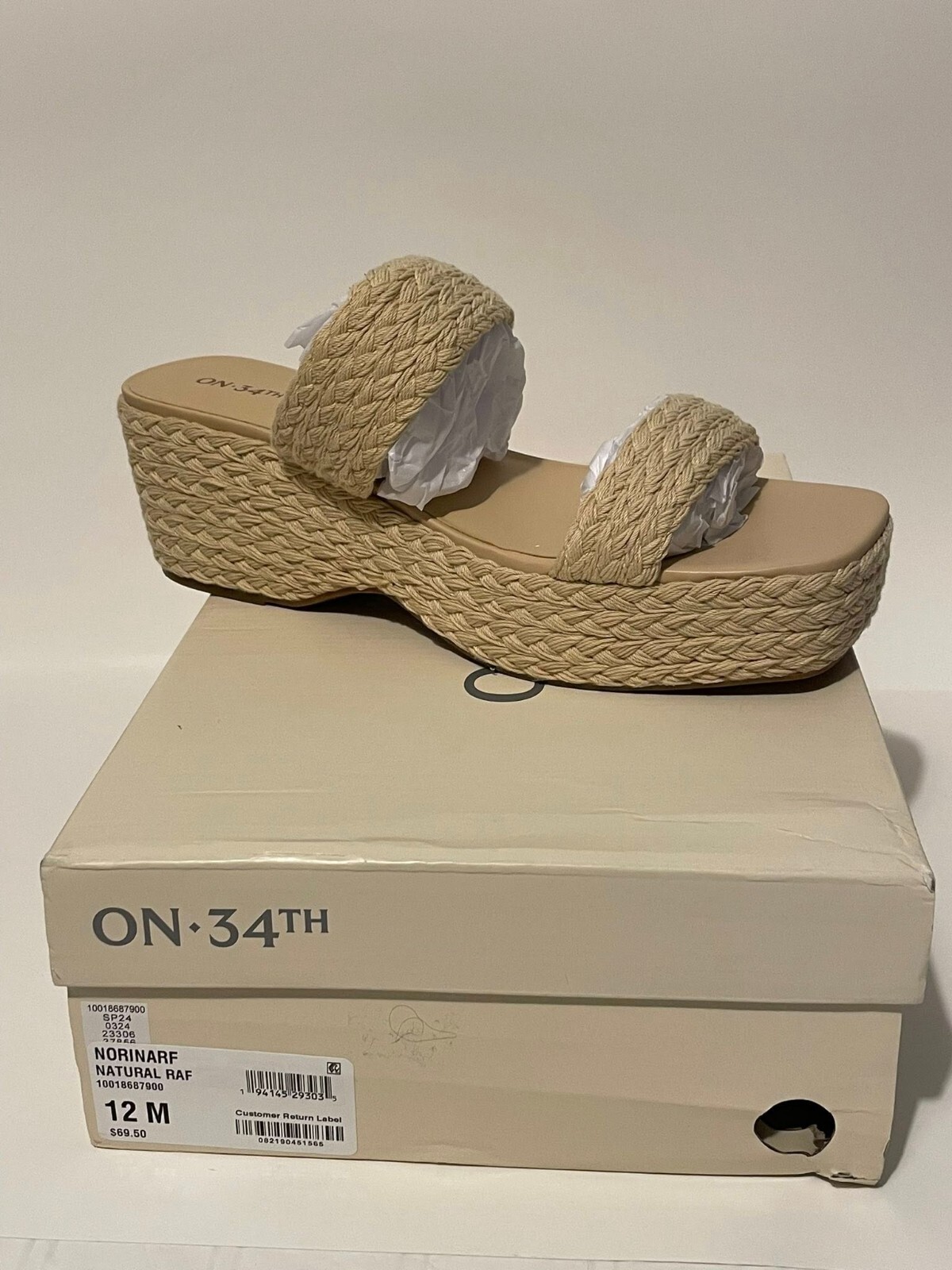 On 34th Women’s Size 12M Norinarf Natural Beige Platform Slide Sandals New