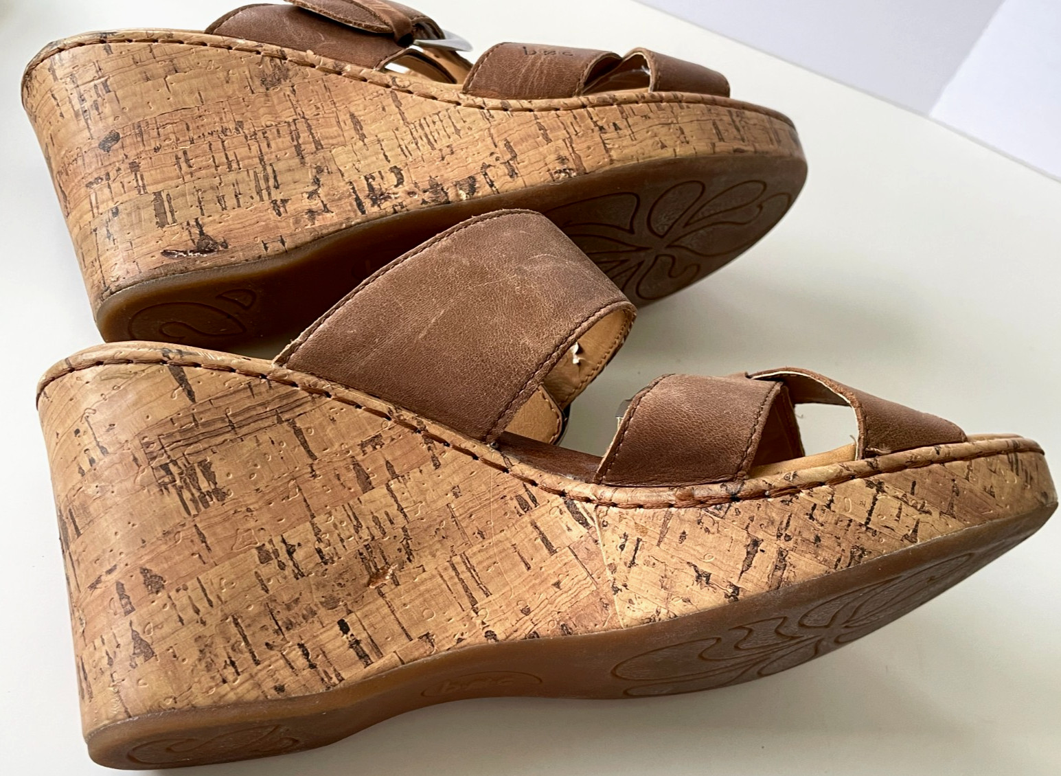 Born boc Women’s Sandals Brown Leather Size 10M US Boho Cork Wedge 3.75 in. heel