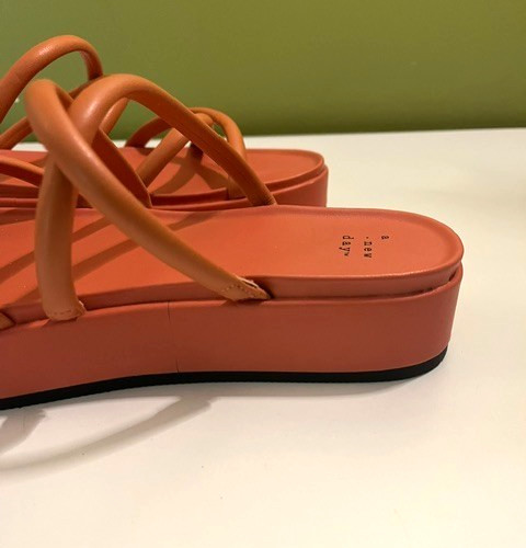 A New Day Dory, strappy platform sandals in apricot orange, slip on, size 8.5
