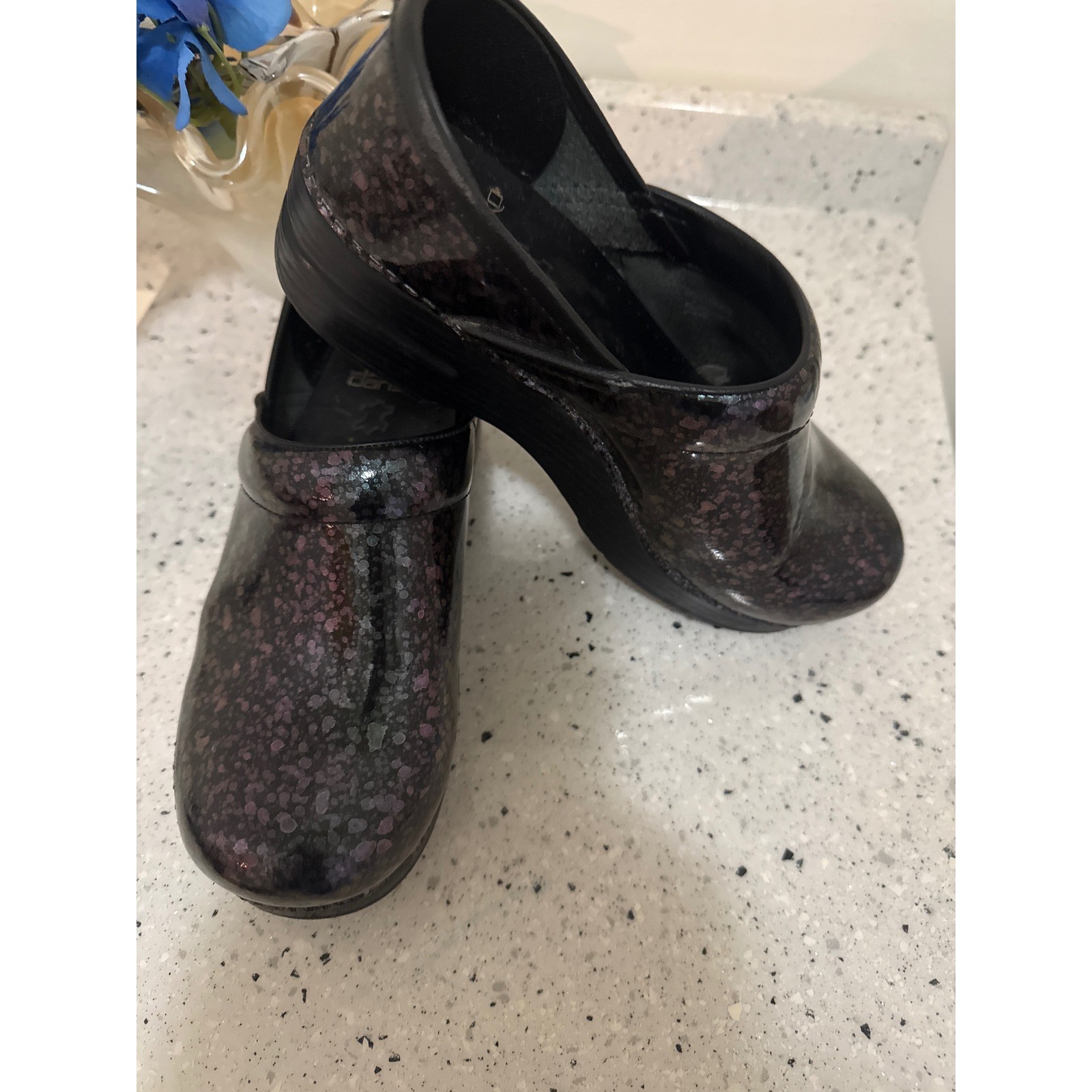 Dansko Professional Clogs Black Purple Galaxy Iridescent Patent Leather Shoes 36