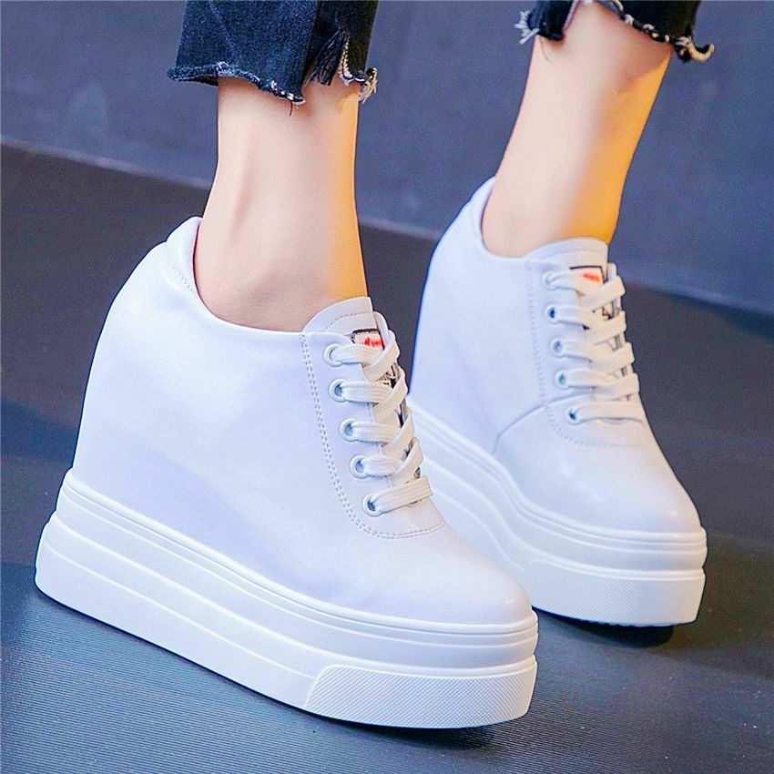 Casual Shoes Women Leather Platform Wedge Ankle Boots High Heel Fashion Sneakers