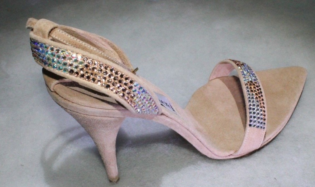NIB Santini Mavardi Miami Nude Suede Pumps Sandals Shoes Size 7 Heels Open Toe B