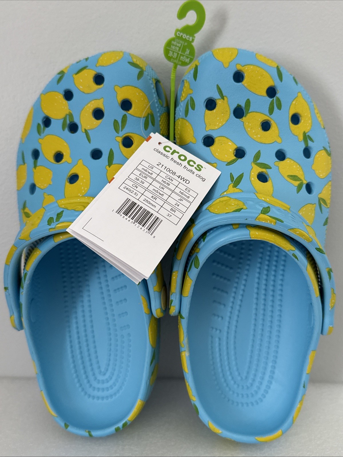 Crocs Classic Fresh Fruits Clog Lemons Womens 8 Blue / Yellow / Tinted Glass