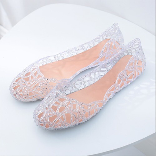 Jelly Shoes Slip On Beach Sandals Women Hollow Out Crystal Ladies Flats Summer