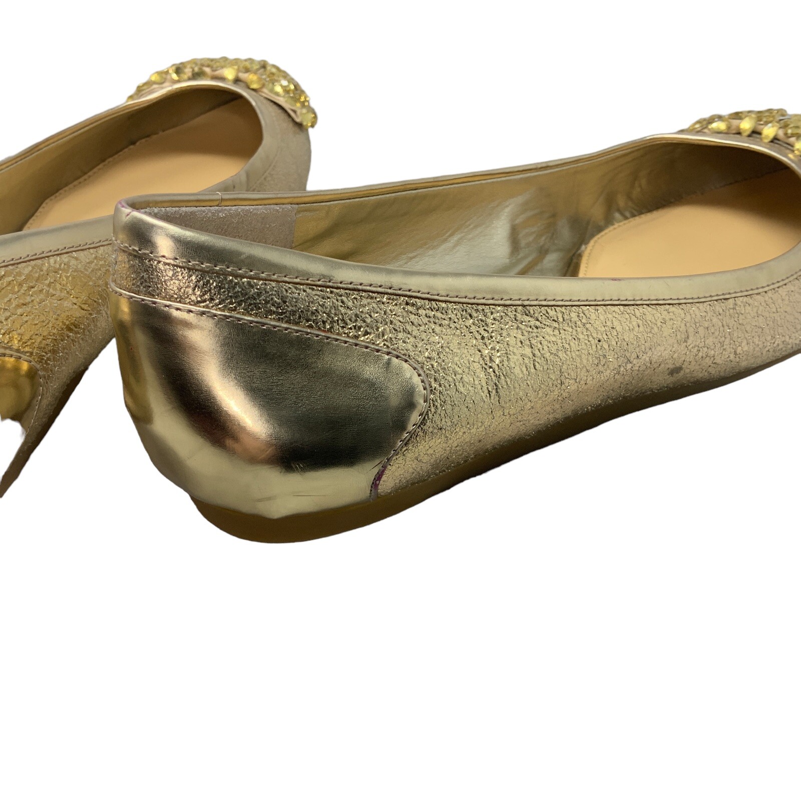 Gianni Bini Size 9.5M Gold Formal Ballet Flat Bow Leather Upper Pointed Toe