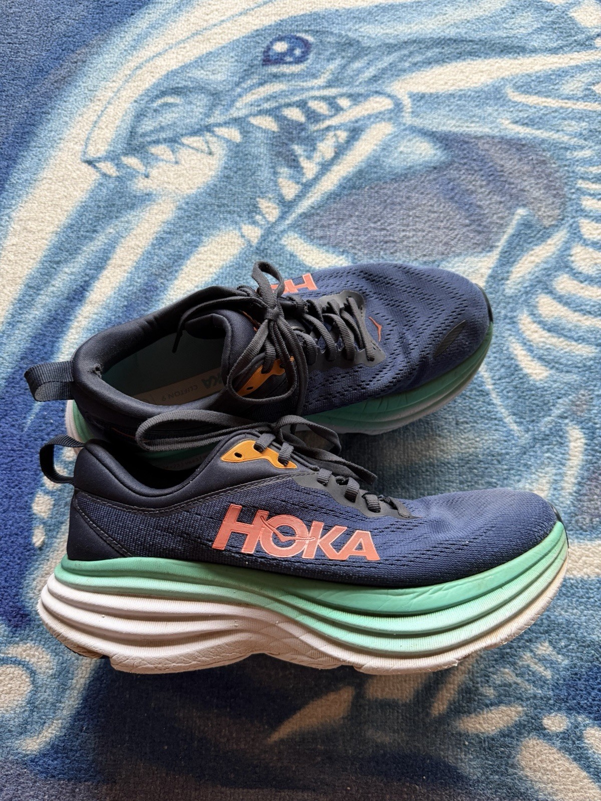 Hoka One One Bondi 8 Wide Shoes Womens 8.5 D Blue Running Cushioned Sneakers