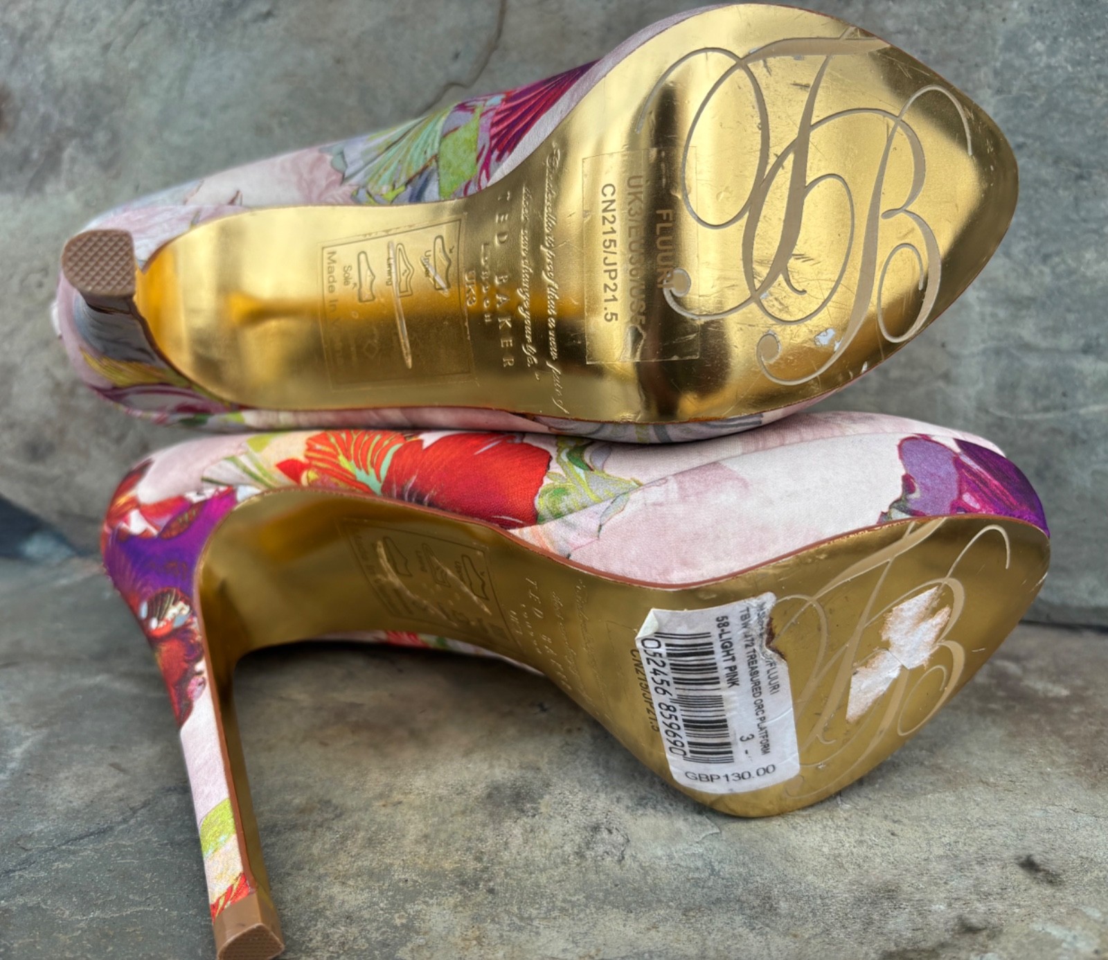 TED BAKER ‘Fluuri’ ( 36/5) Stilettos Peep-Toe Platform Heels Satin Floral Pumps