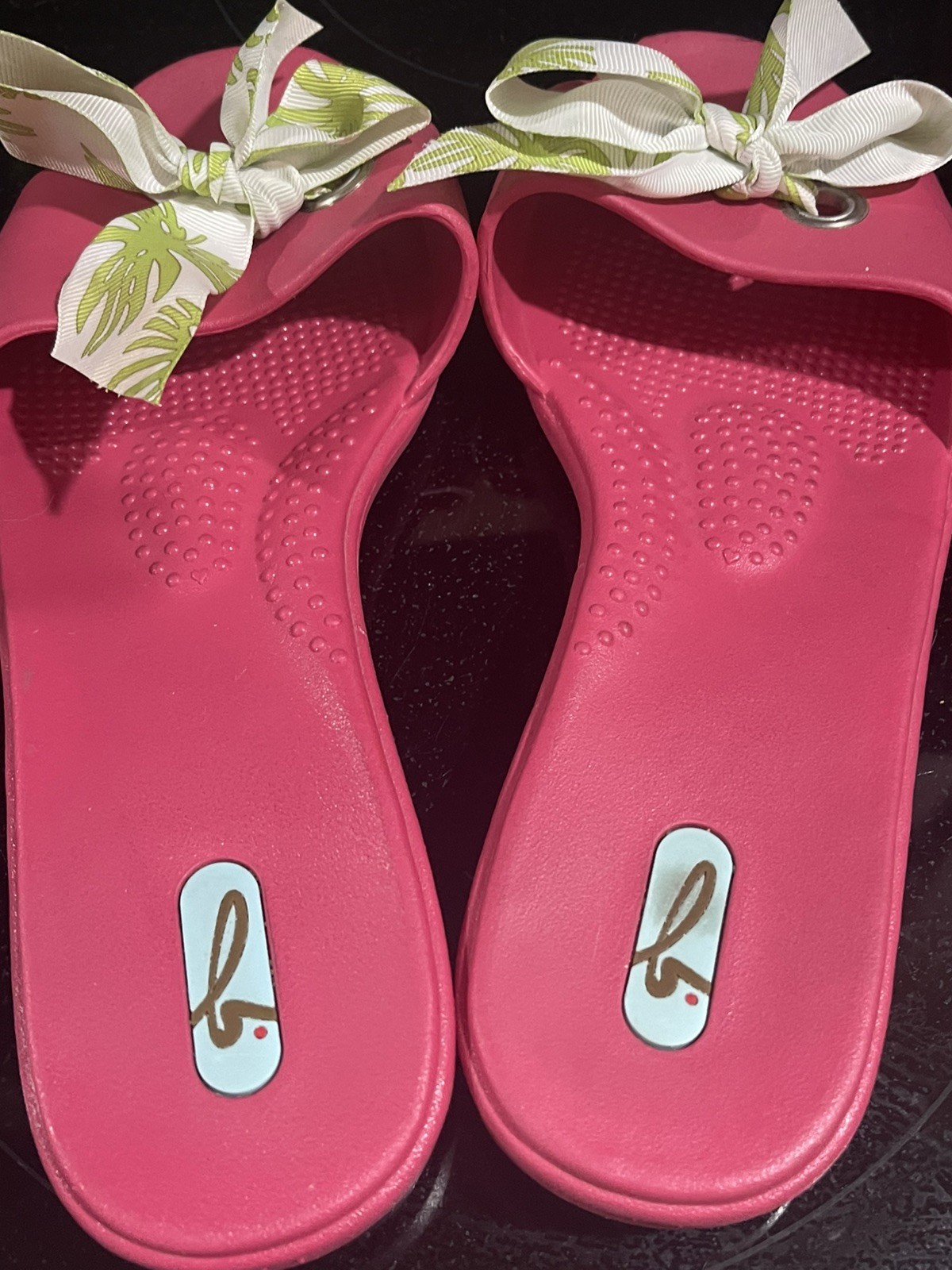 Oka B Bee Vegan Slides Hot Pink w/ Bows Slides Flip Flop Sandals Size large