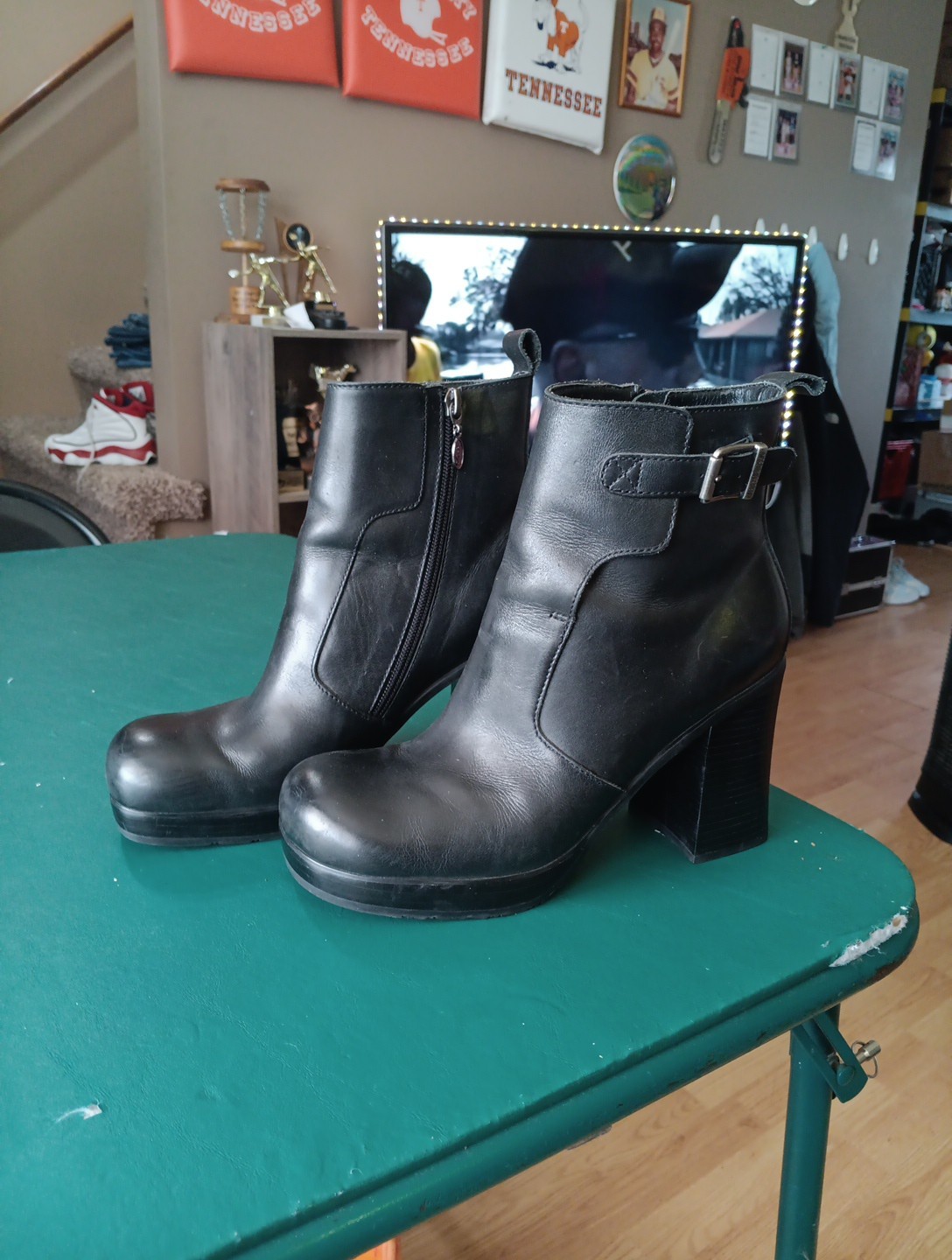 Womens Harley Davidson Zip Up Boots Black Leather Size 9