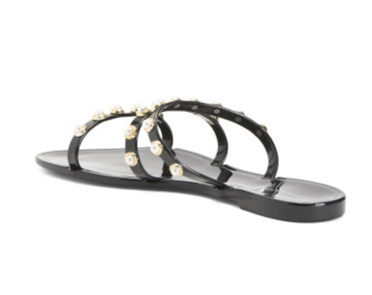 Steve Madden Studded Pearl Embellishment Flat Sandals, Yalsa Black Size 7