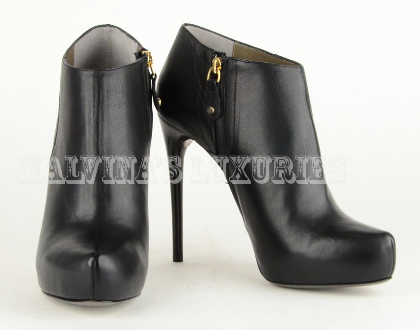 JUST CAVALLI BY ROBERTO CAVALLI ANKLE BOOTS BLACK LEATHER PLATFORM 40 10