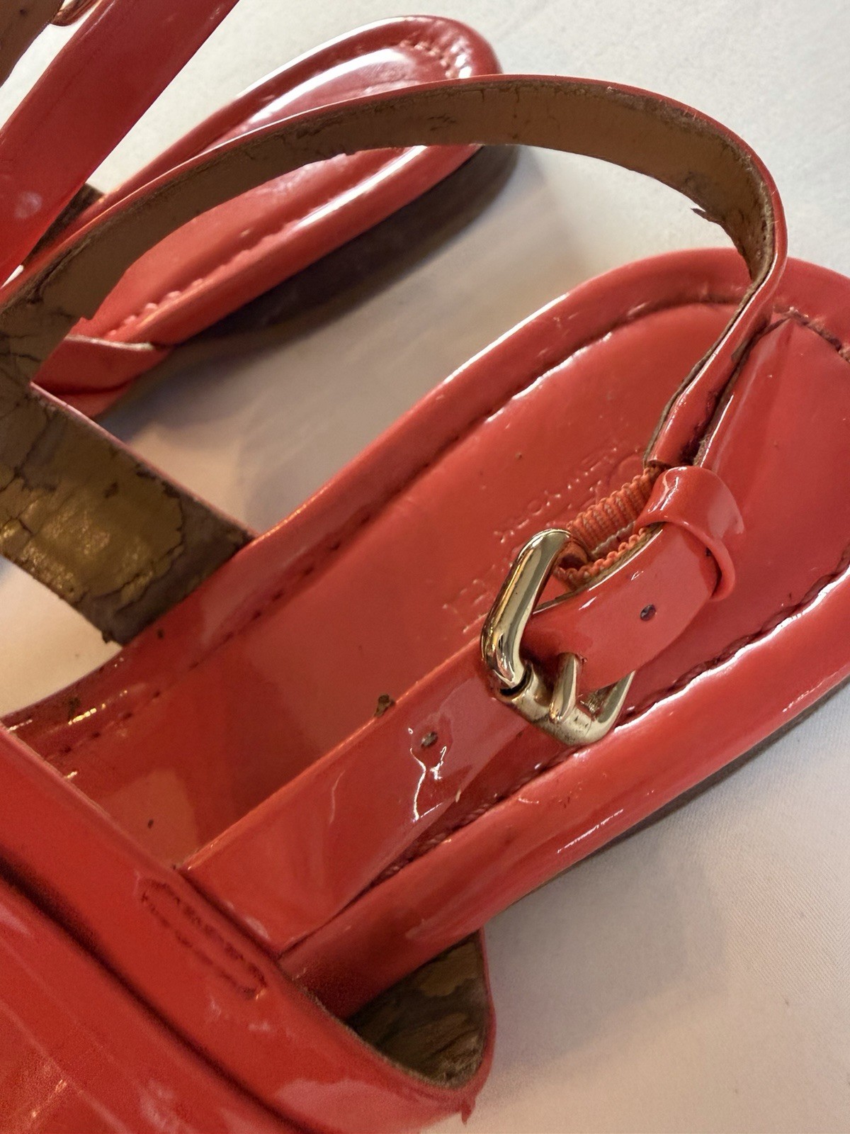 Coach Catherine Orange Leather Thong Flat Sandals Ankle Strap Buckle Logo US 8 B