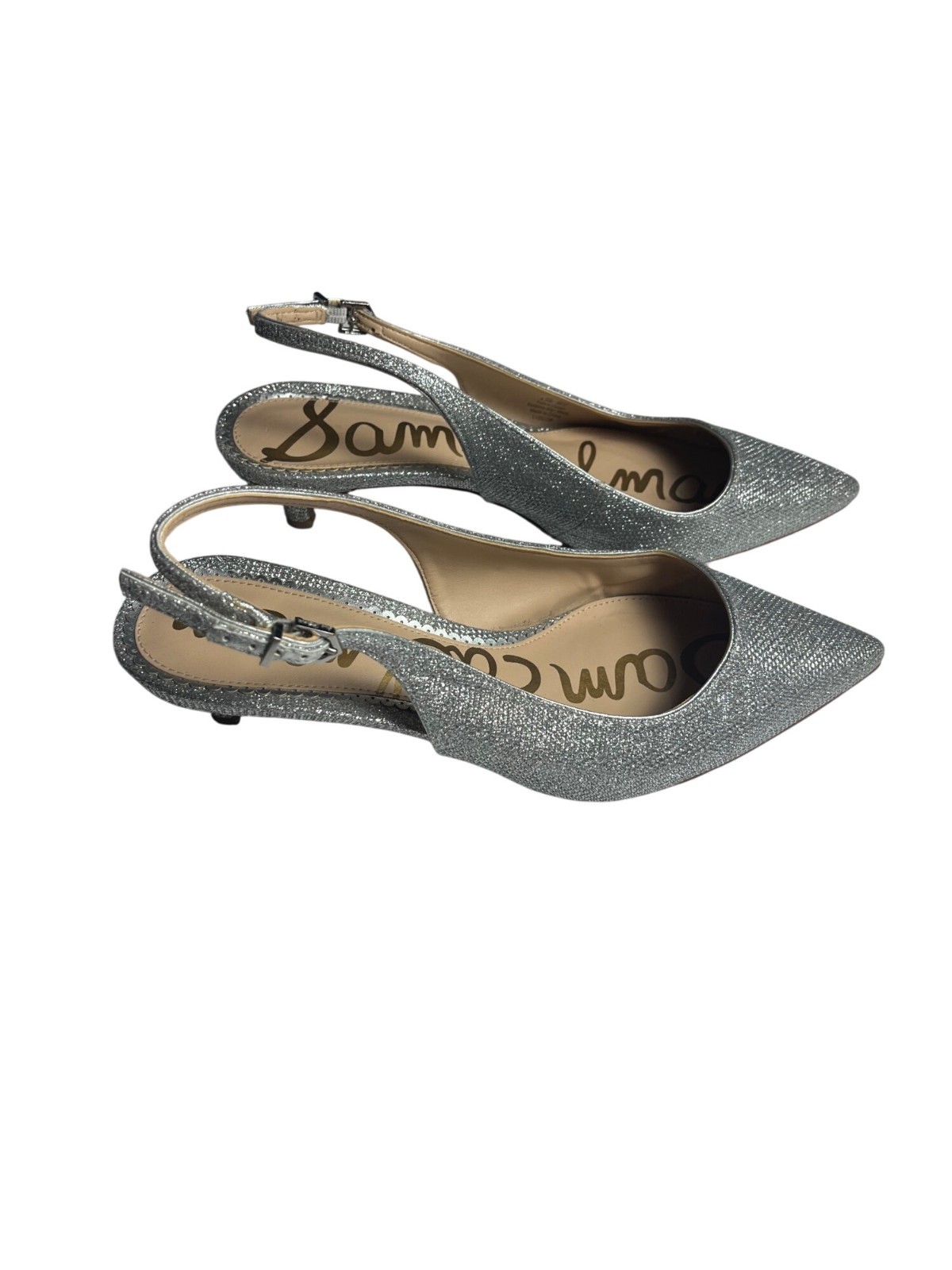 Sam Edelman Womens Silver Sparkly Slingback Heels Size 8.5 Pointed Toe