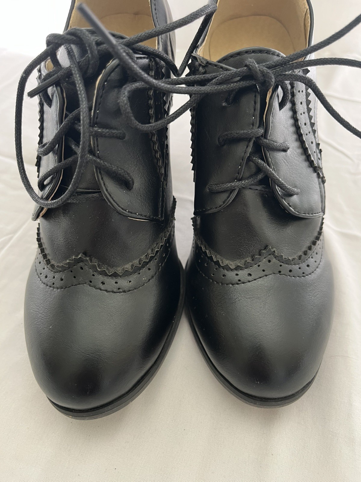 Goth Grunge 90s Style Black Lace-Up Oxford Block Heel Preppy Women’s size 37