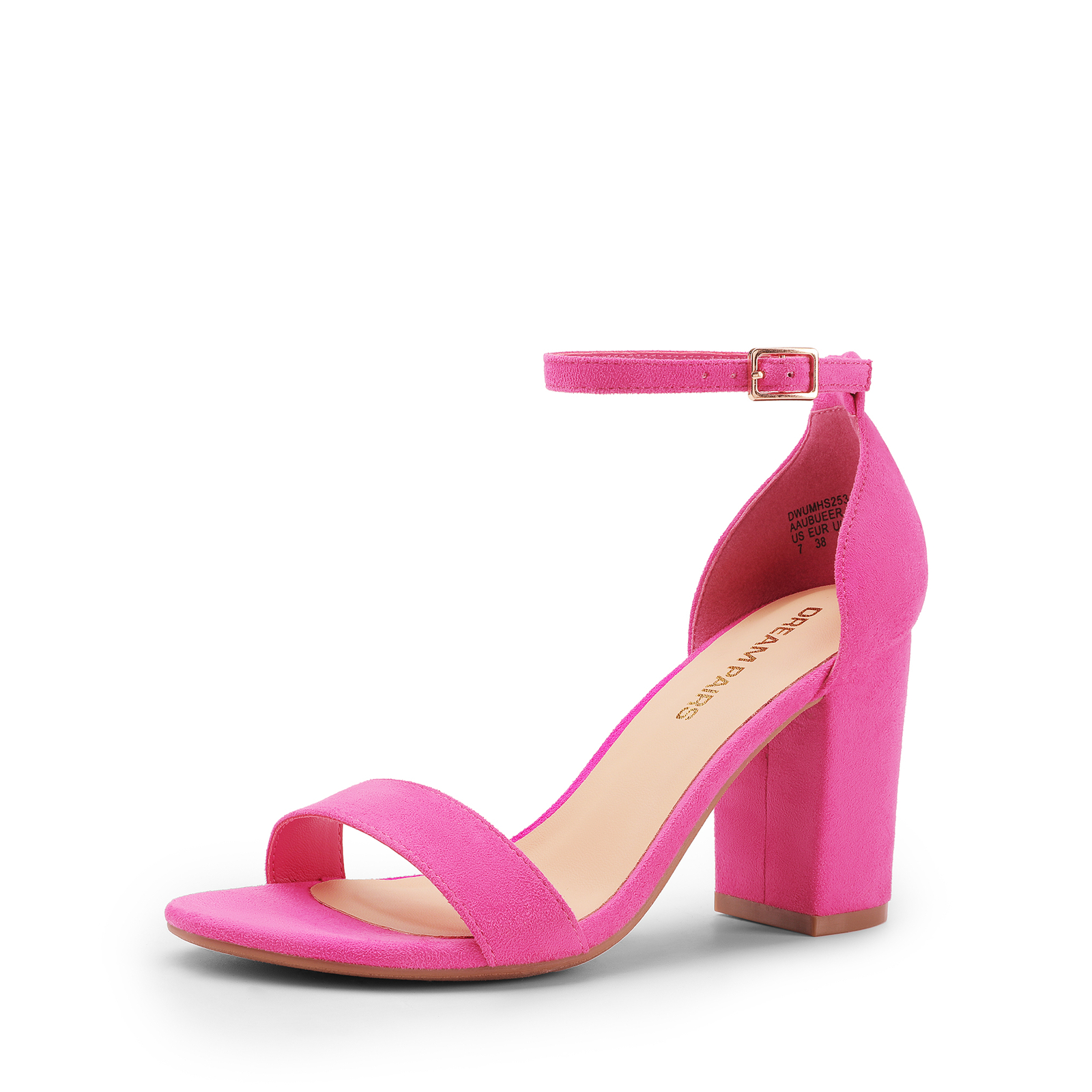 Women Wedding Party Sandals Ankle Strap Open Toe Mid Chunky Block Heel Sandals~