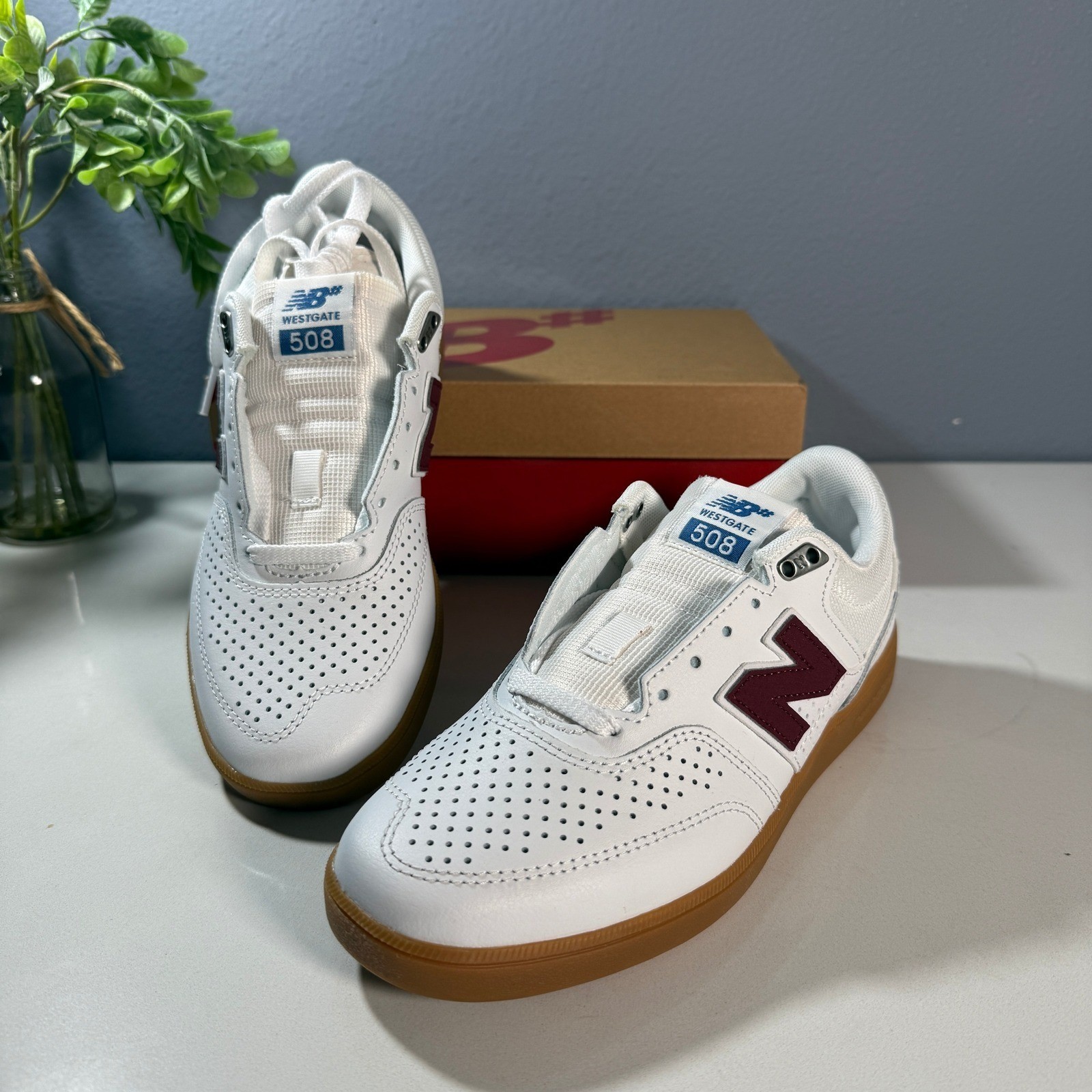 New Balance NB Numeric Brandon Westgate 508 Leather Shoes White Red Women 7