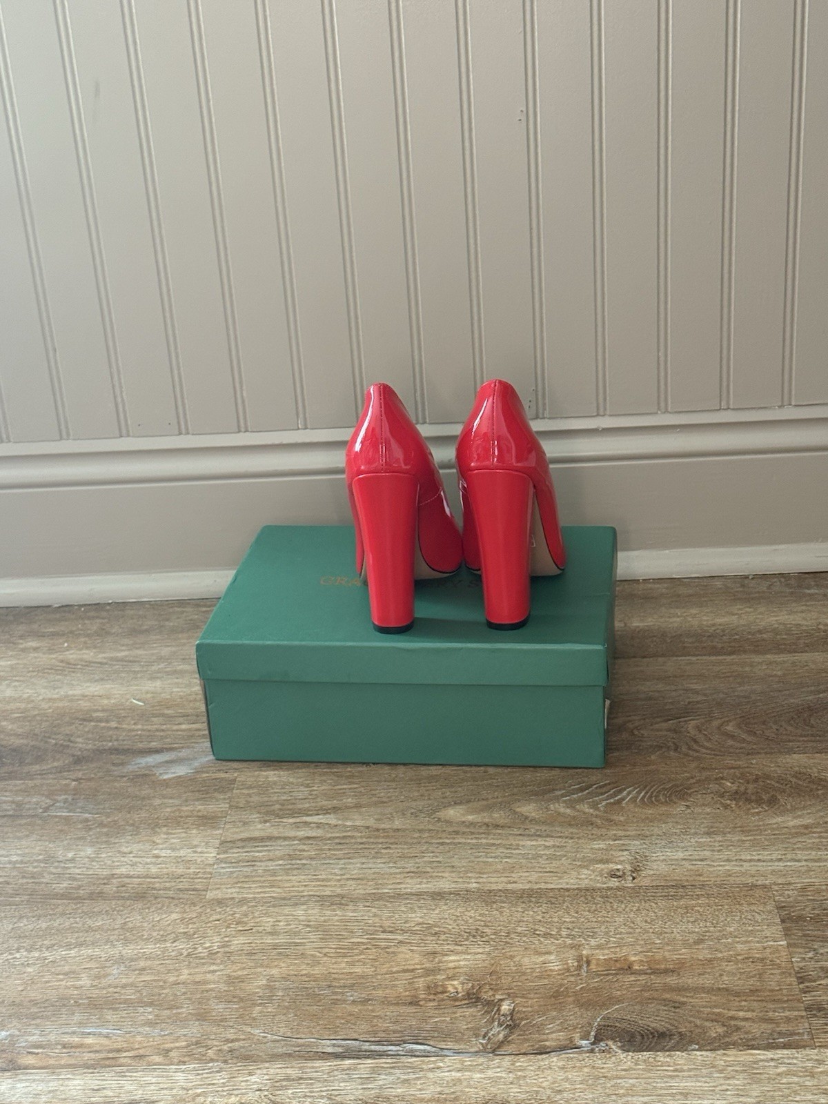 NEW Womens Red Patent Leather Pointed Toe Block Heel Pumps Size 6 EU 36 With Box