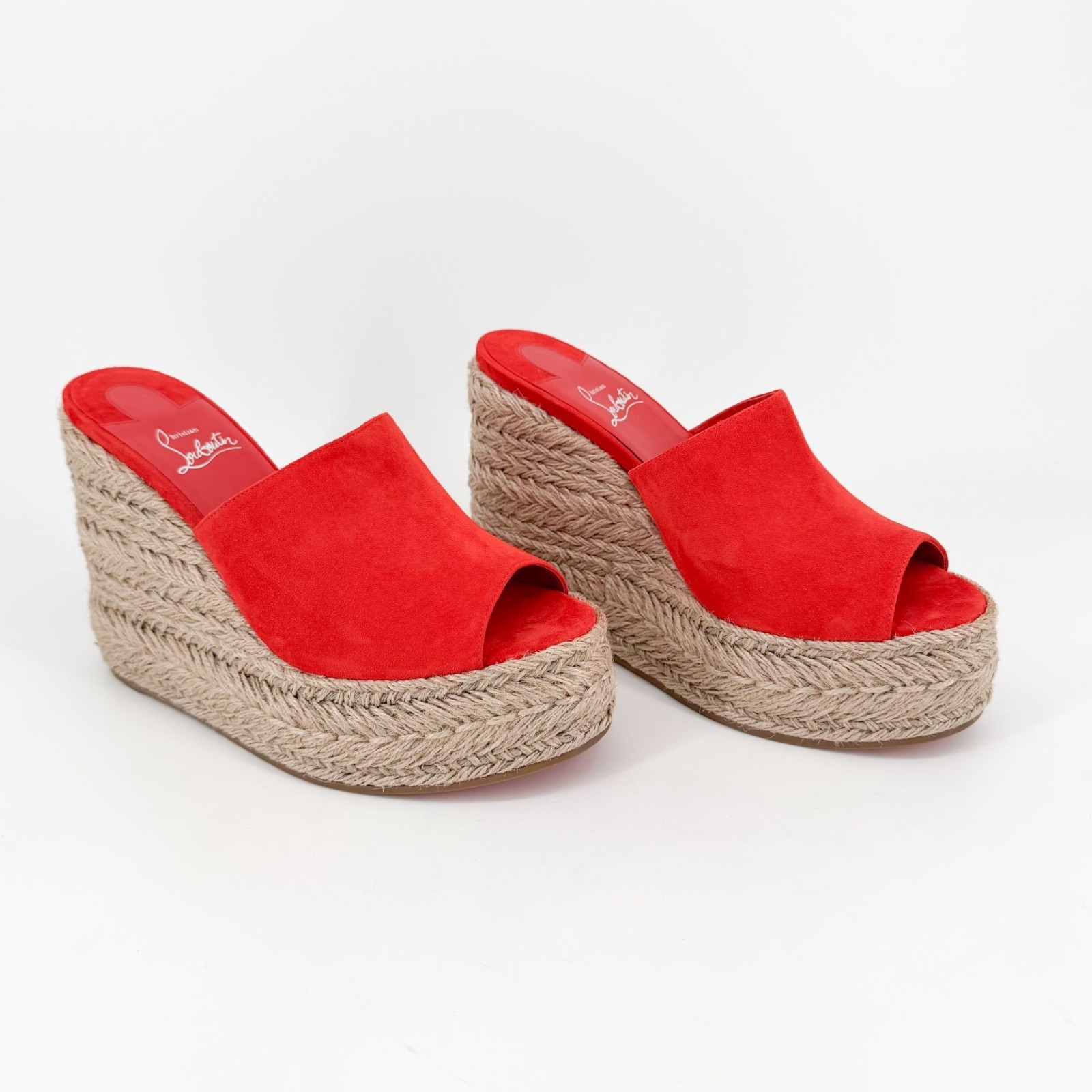 Christian Louboutin Ariella Zeppa Red Espadrille Wedge Mule Sandal Size 40 US 10
