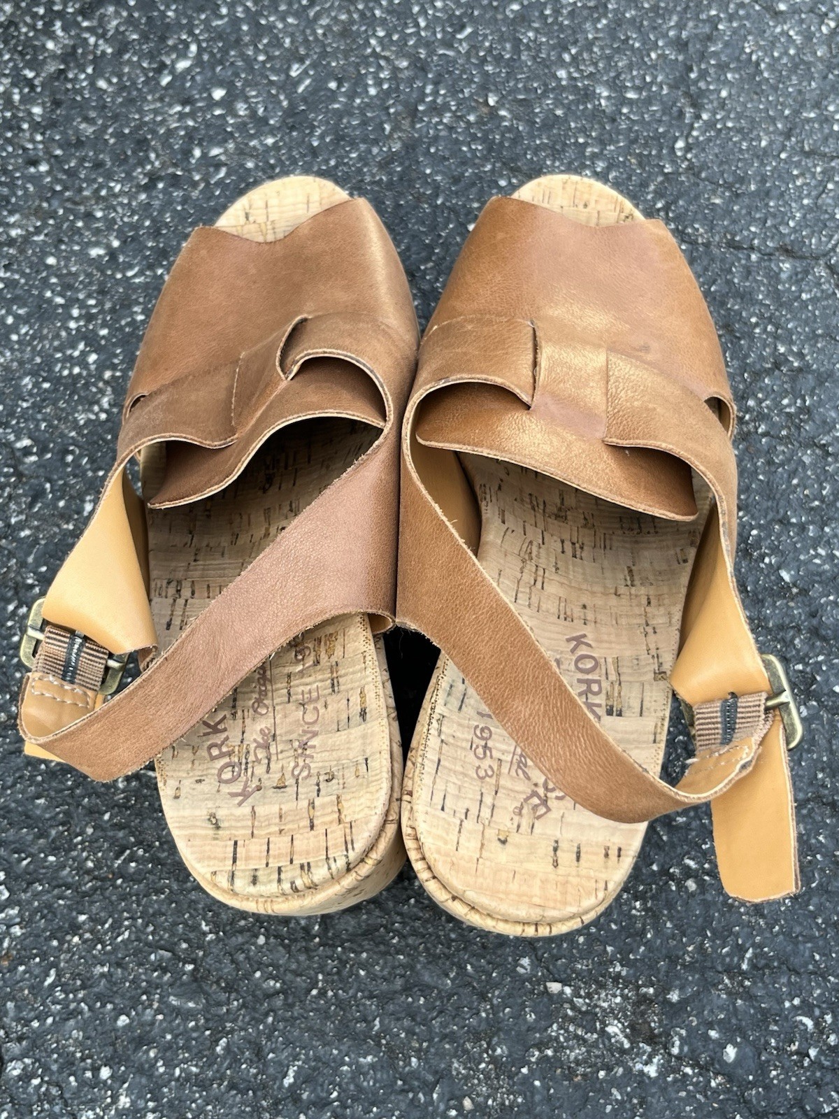 Women’s Kork-Ease Alex light tan leather & cork 3.25″ platform wedge sandals 6 M