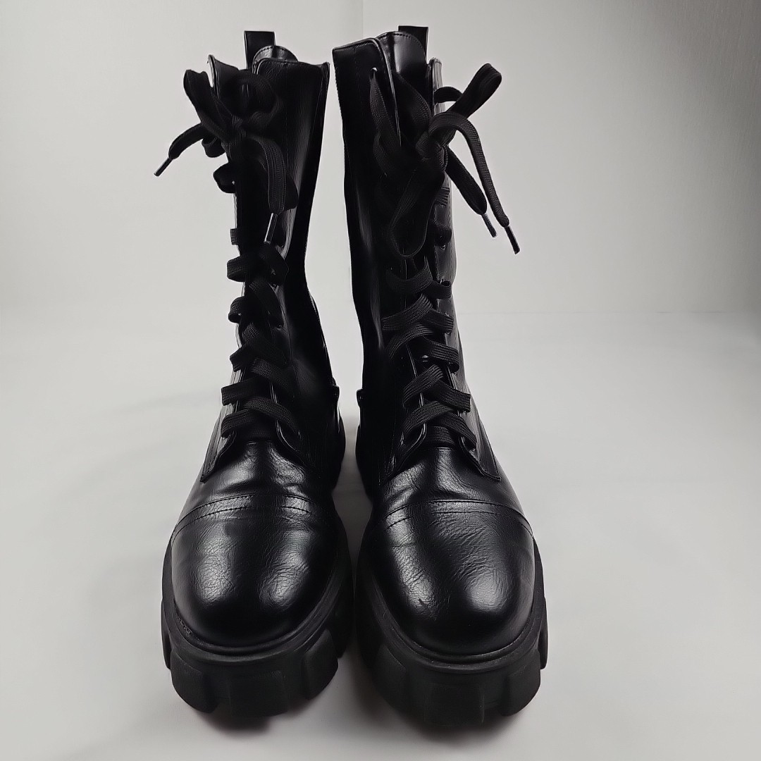 Public Desire Zip Up Lace Boots Black Size US7 2.5 In Heels 11 in High