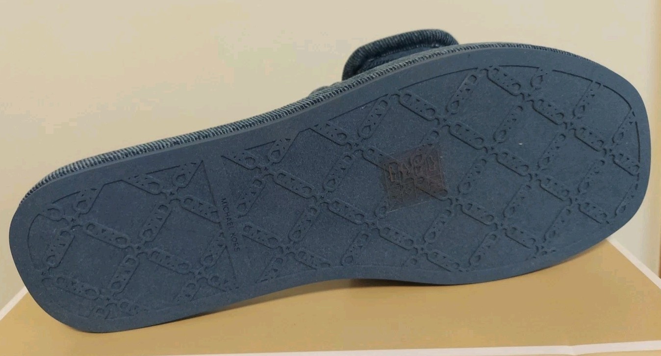 MICHAEL KORS SUKI MK LOGO WASHED DENIM ADJUSTABLE SLIDES 9 11 I LOVE SHOES