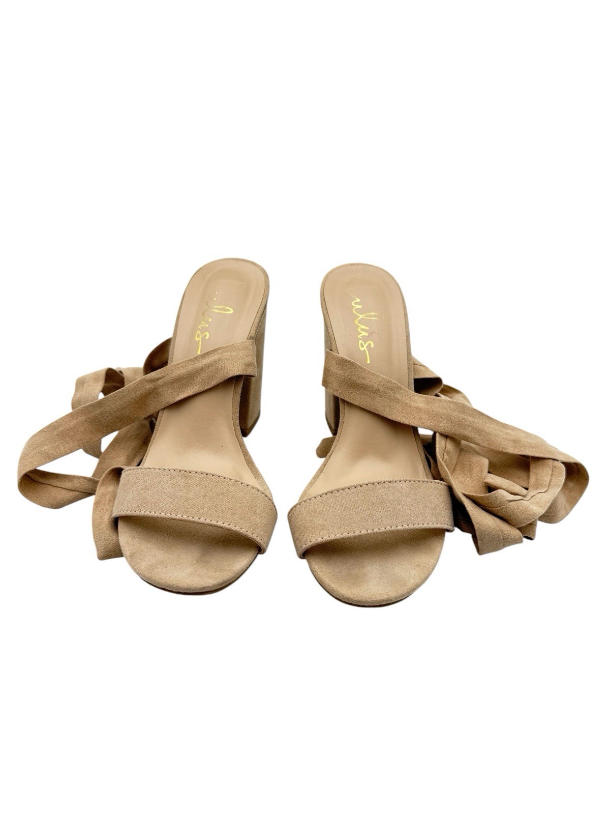 Size 7.5 Women’s Lulus Alta Light Nude Suede Lace Up Block Heel Sandals Boho