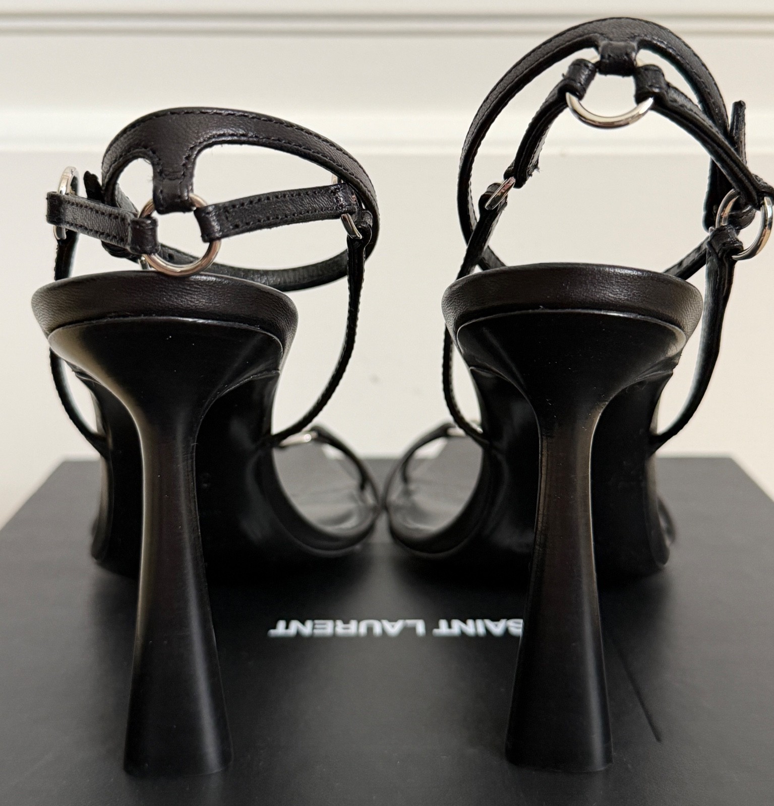 NIB Saint Laurent YSL Nova Black Leather Ring Strappy Sandals Pumps 36.5 $1495