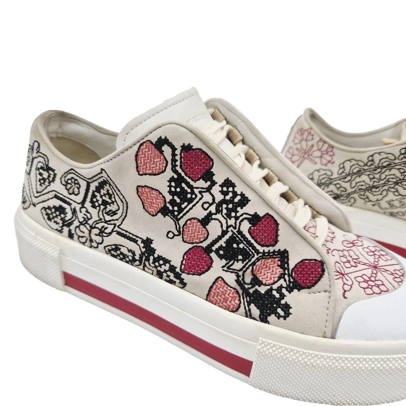 Alexander McQueen Shoes Womens US 8 Cream Floral Embroidered Leather Sneaker