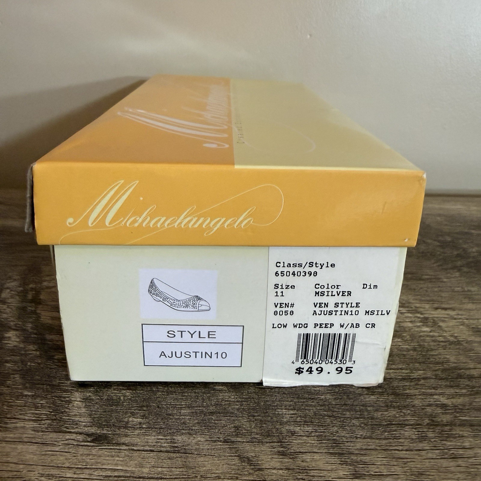 Michaelangelo David’s Bridal Silver Rhinestone Wedge Peep Toe Dress Shoes Sz 11