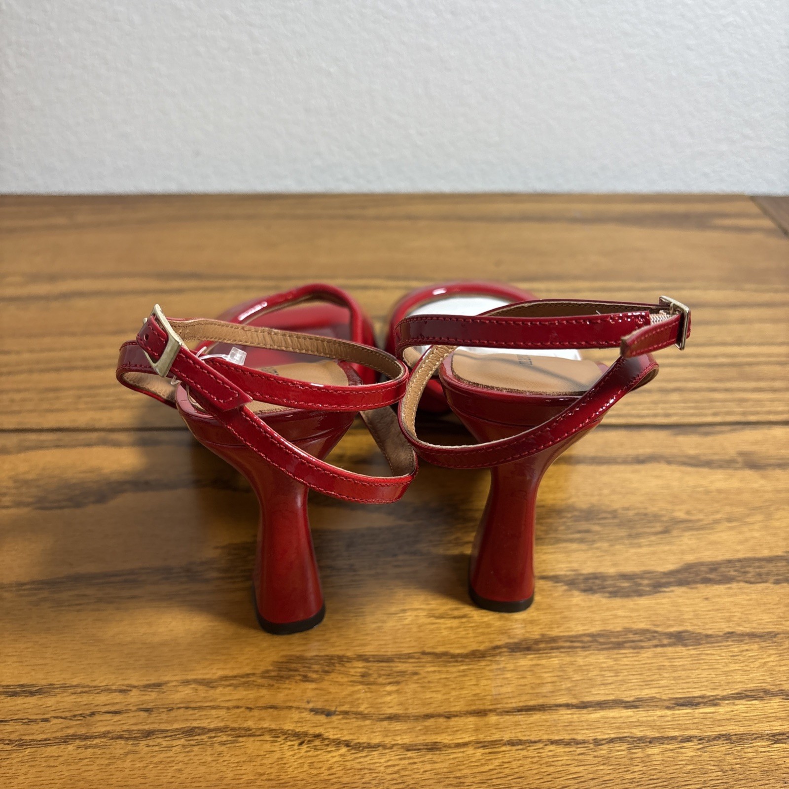 NEW Maeve Women’s Sz 39 RED Puffy Square-Toe Ankle-Strap Heels Party Cocktail
