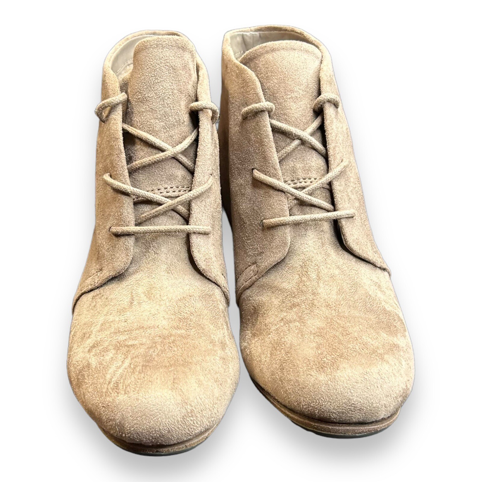 Dr Scholls Boots Womens 7 M Dakota Casual Lace Up Wedge Ankle Bootie Biege