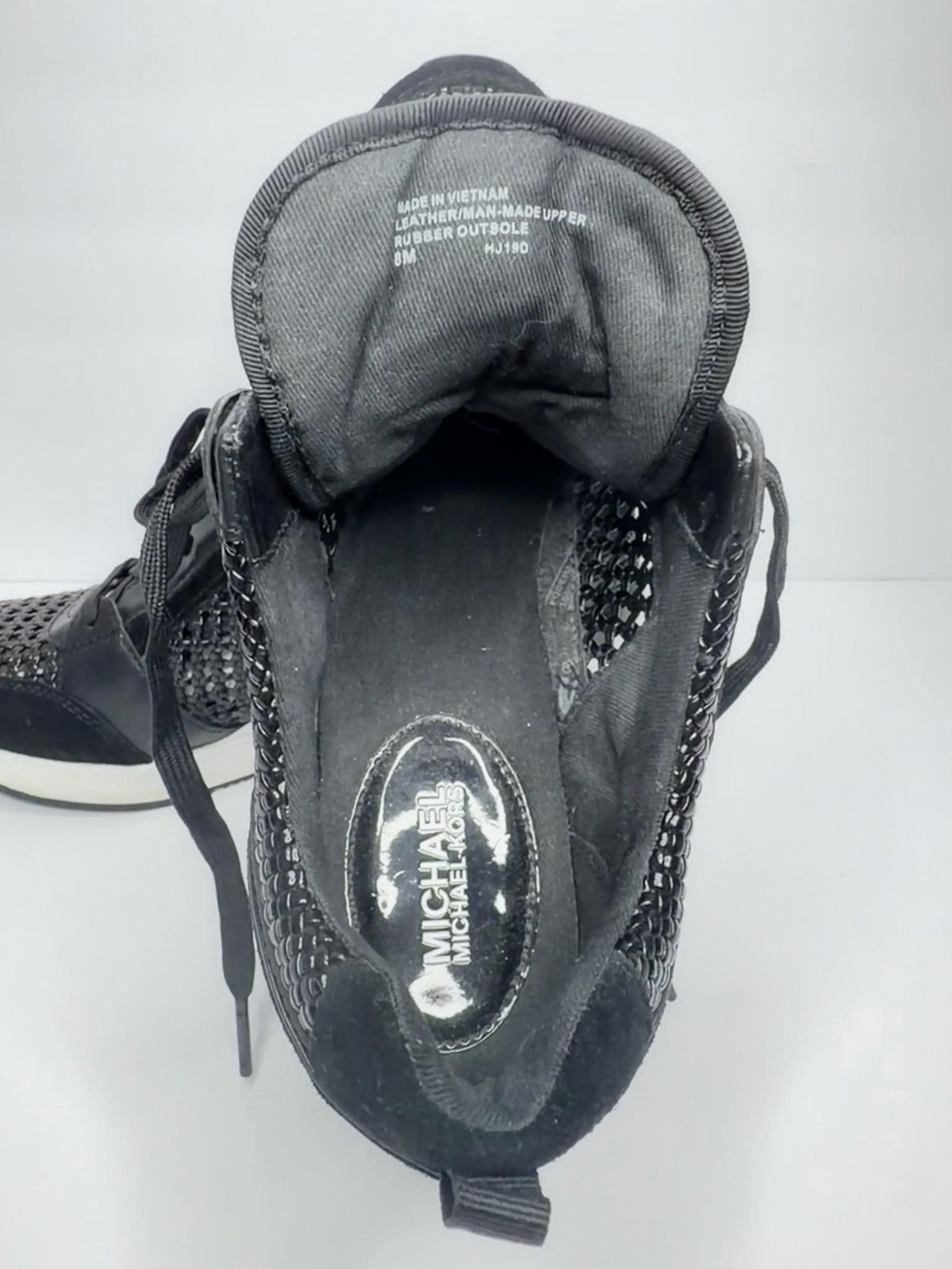 Michael Kors Georgie Trainer MK Signature Black Wedges Sneakers Women Size 8