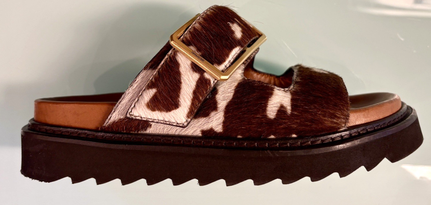Zadig & Voltaire Cecilia Alpha Cow Print Calf Hair Slide Sandals EU 37 US 6.5