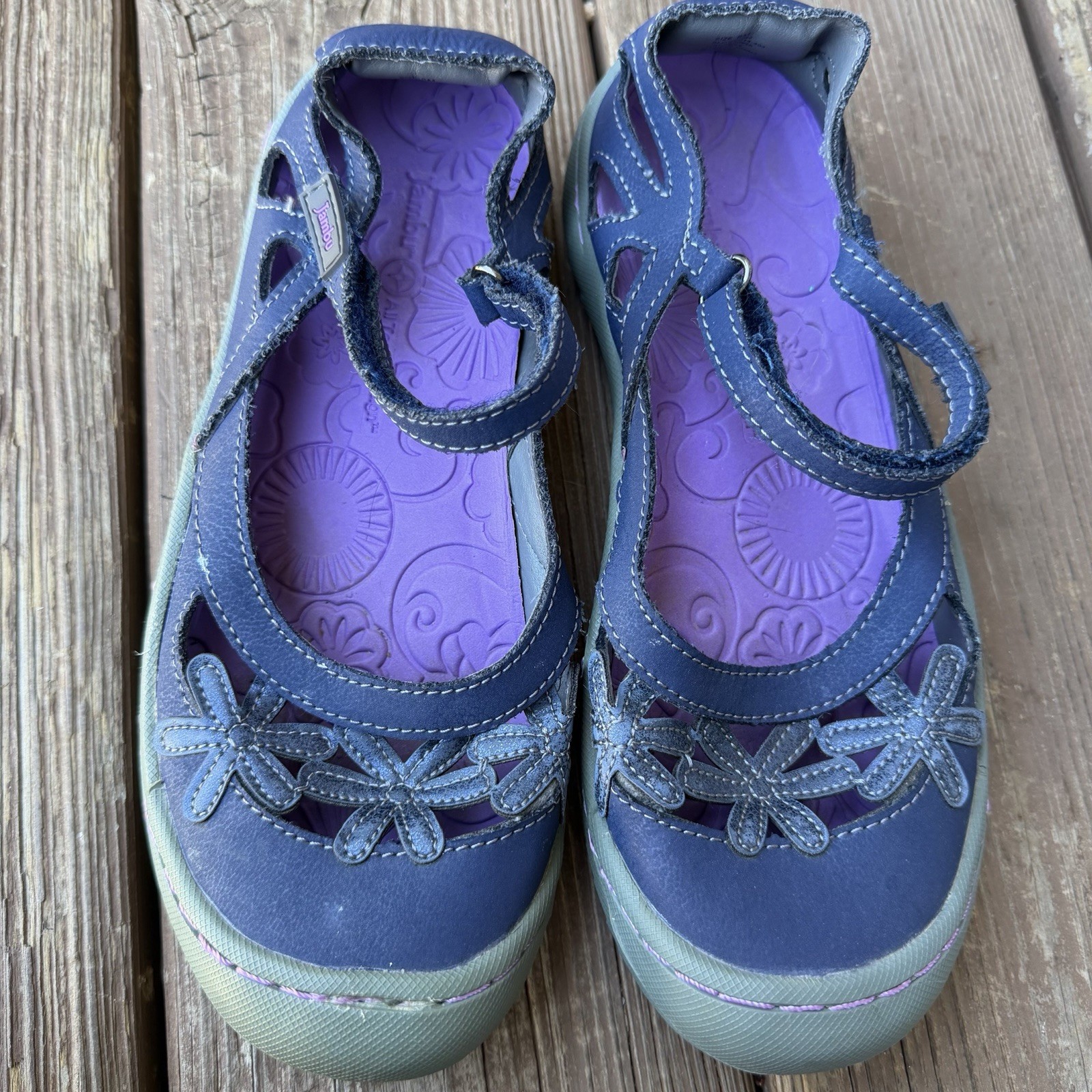 Jambu Blossom Mary Jane Shoes Womens 6M Blue Purple Leather Comfort Flats