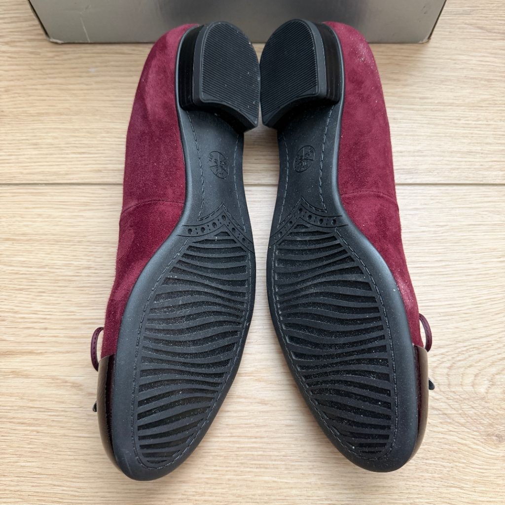 ara Betty Barolo Suede Ballet Flats Womens US 10 Burgundy Patent Cap Toe Bow