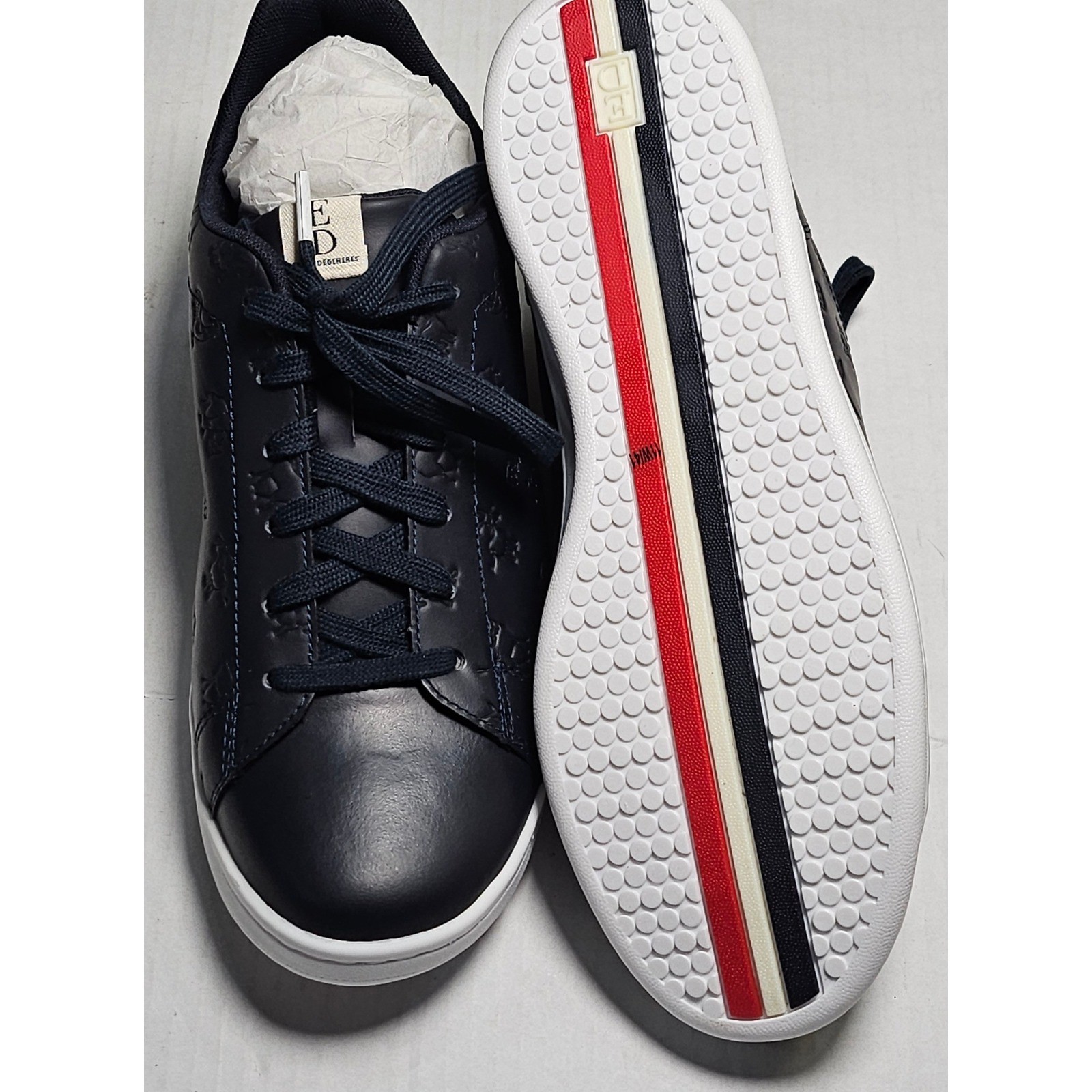 ED Ellen DeGeneres Chaboss Navy Blue Leather Embossed Animal Sneakers Womens 11W