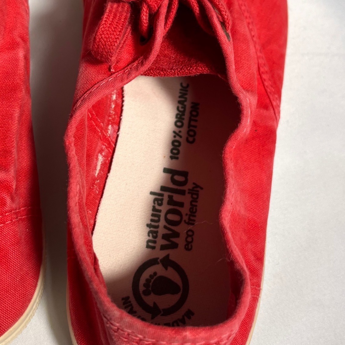 Natural World Eco Friendly Red Organic Cotton Sneakers Made in Spain Size 40