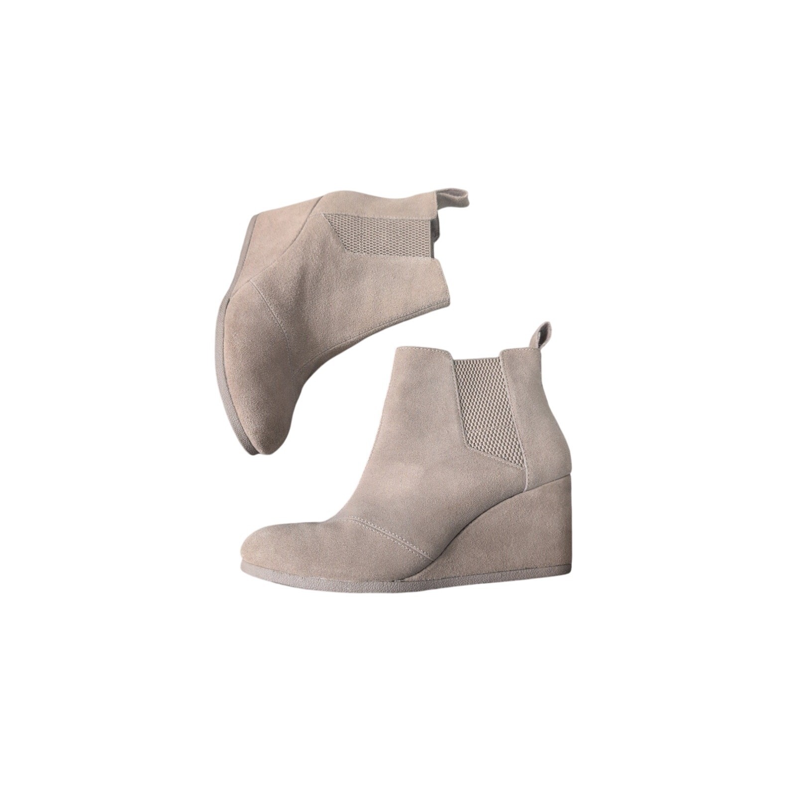 Toms Kayley Wedge Chelsea Ankle Boots Tan/Brown Suede Sz 10 Womens