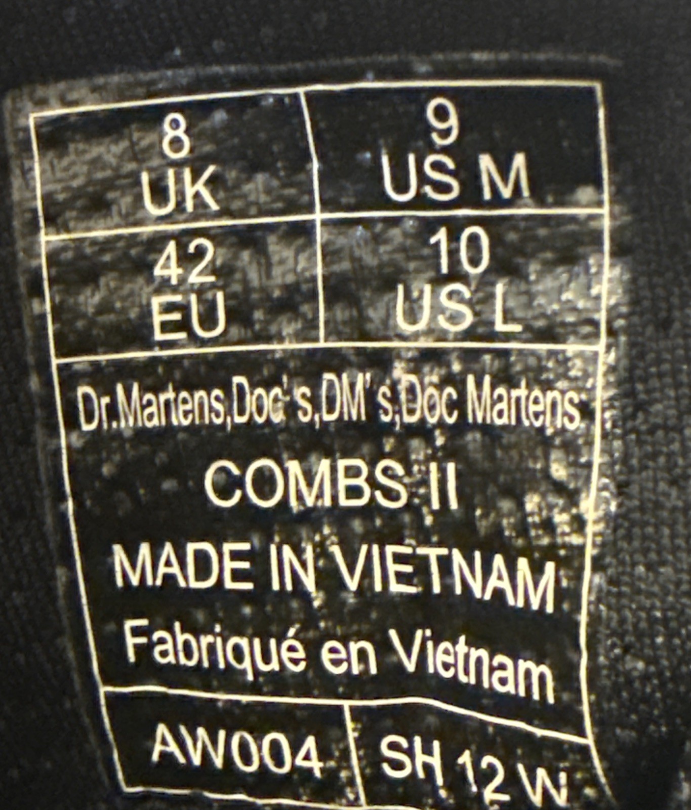 Dr. Martens Combs II 8 Eye Utility Lightweight Black Combat Boots Size M 9/W 10