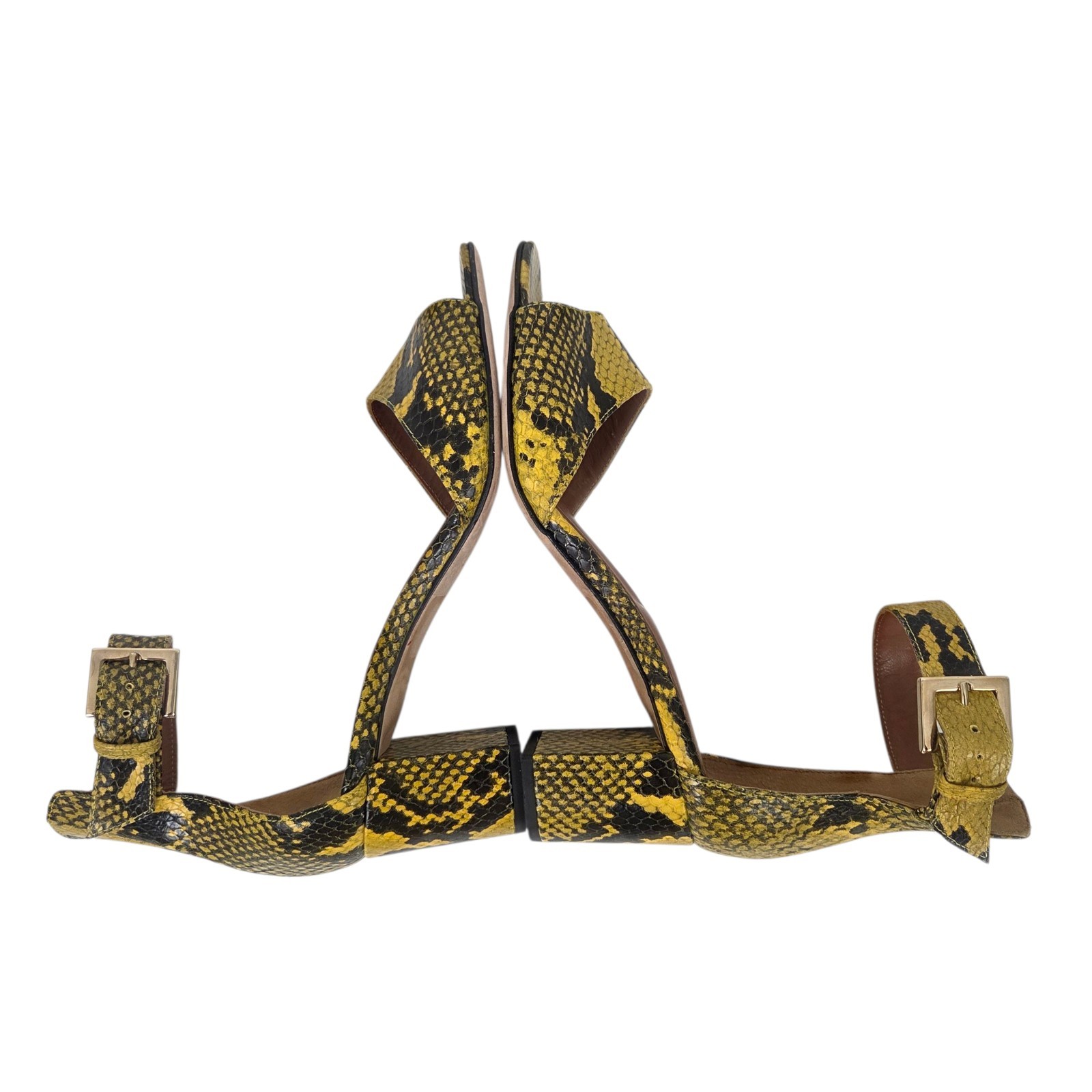 Paris Texas Snakeskin Leather Heels Sandals Open Toe Womens 37 Yellow Designer