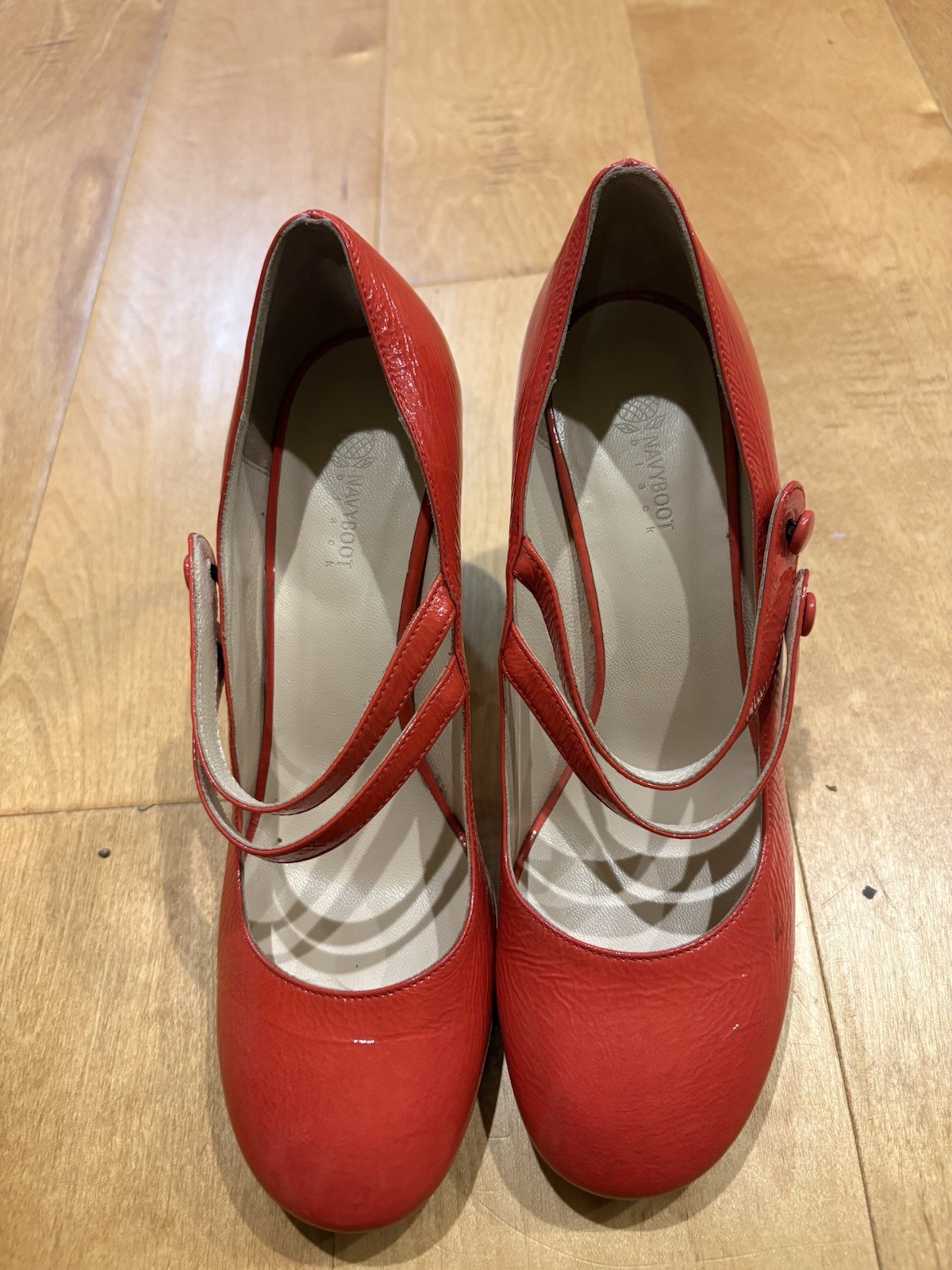 Navyboot Italy patent leather heel Mary Jane shoes red 38 7