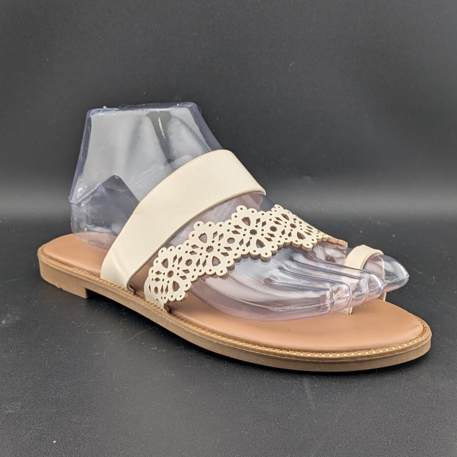 Kensie Madison Size 7.5 Ivory Cutout Toe Loop Slide Flat Sandals