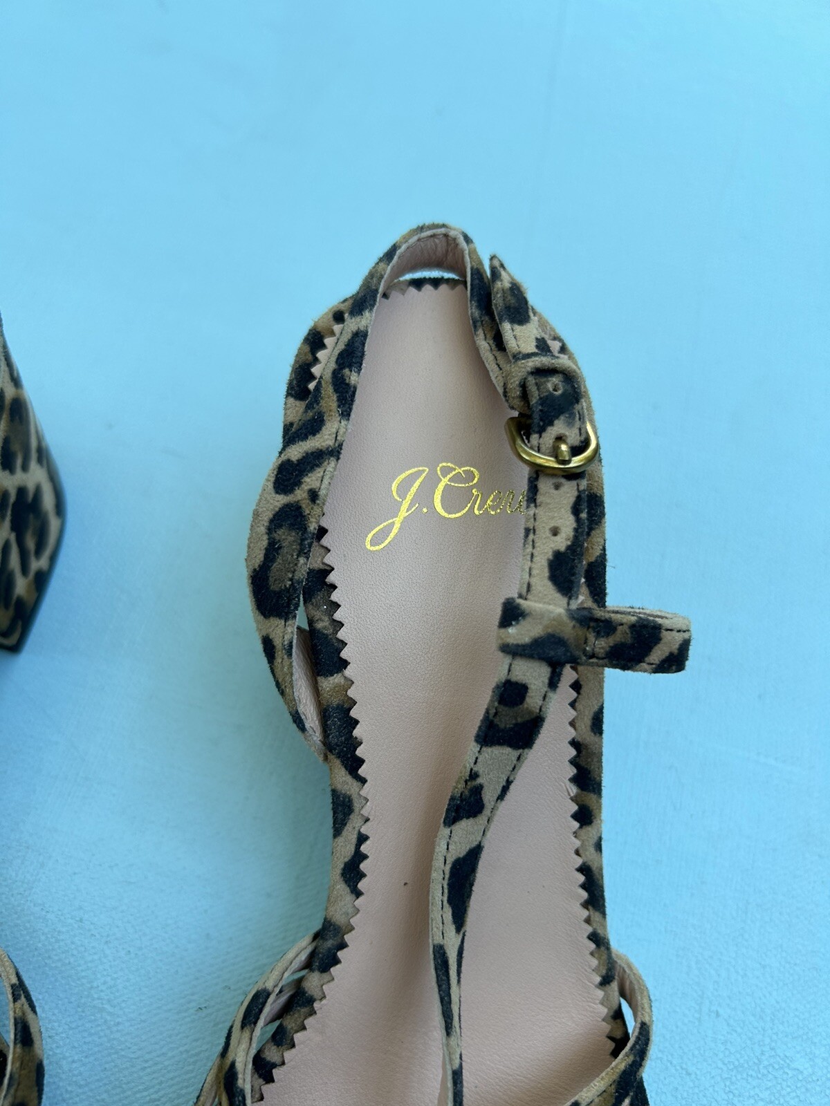 J Crew Odette Shoes 7 Leopard Print Sandals Block Heels Beige Black Tan Strappy